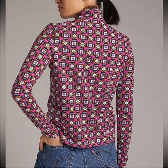 Maeve Anthropologie Button Shoulder Turtleneck Long Sleeves Blouse Top Sz M - Picture 2 of 14